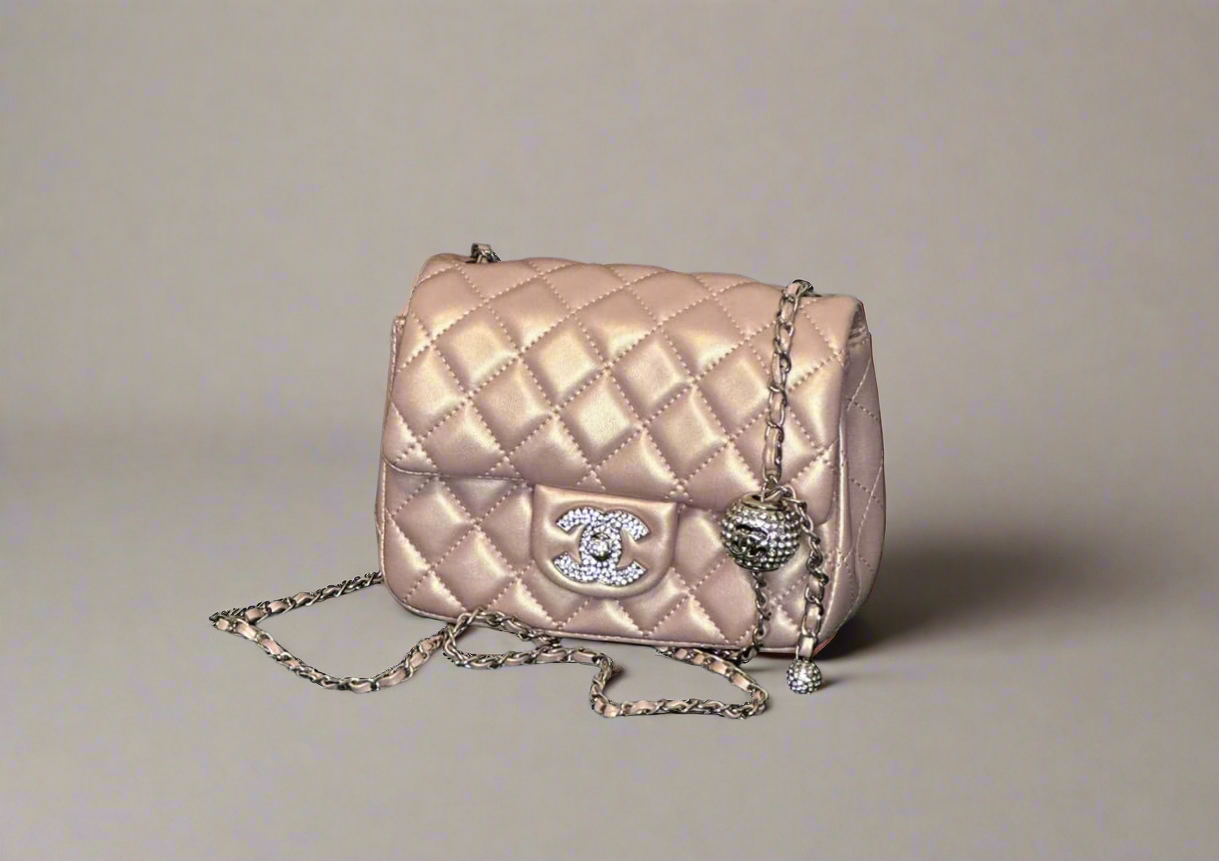 C Pink Iridescent Mini Flap Bag