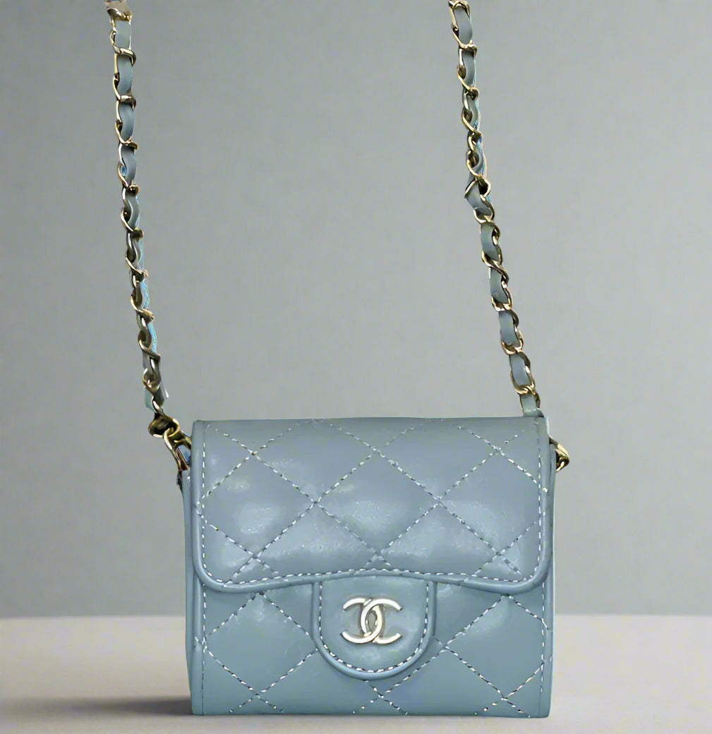 C Classic Mini Blue Chain Quilted Crossbody