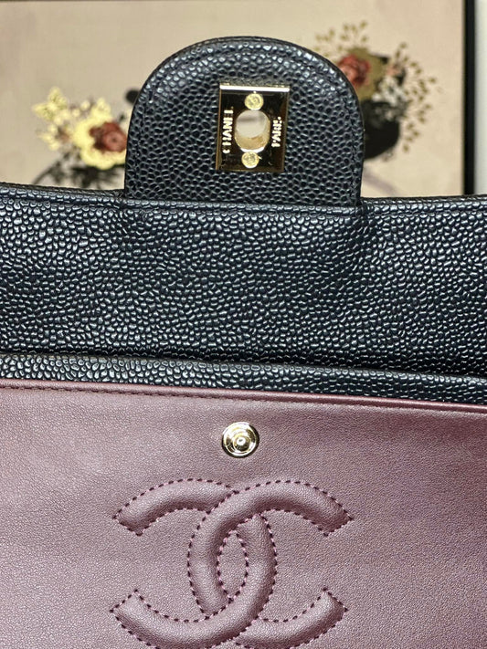 C Black Caviar Quilted Medium Double Flap