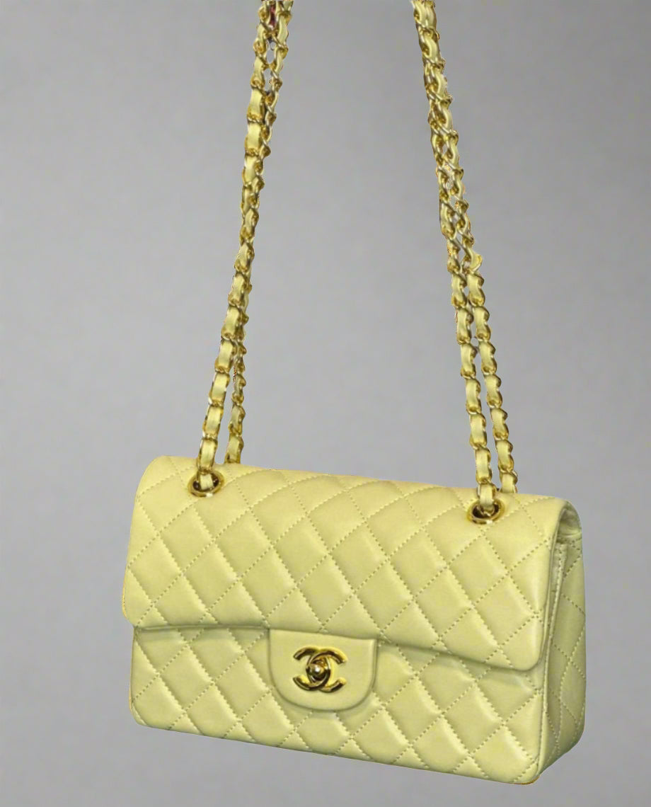 C Yellow Medium Classic Double Flap Bag