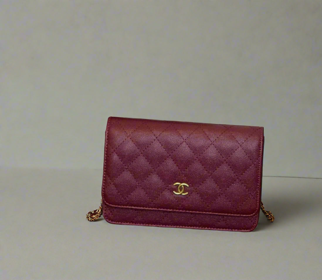 C Burgundy Caviar Wallet On Chain-WOC