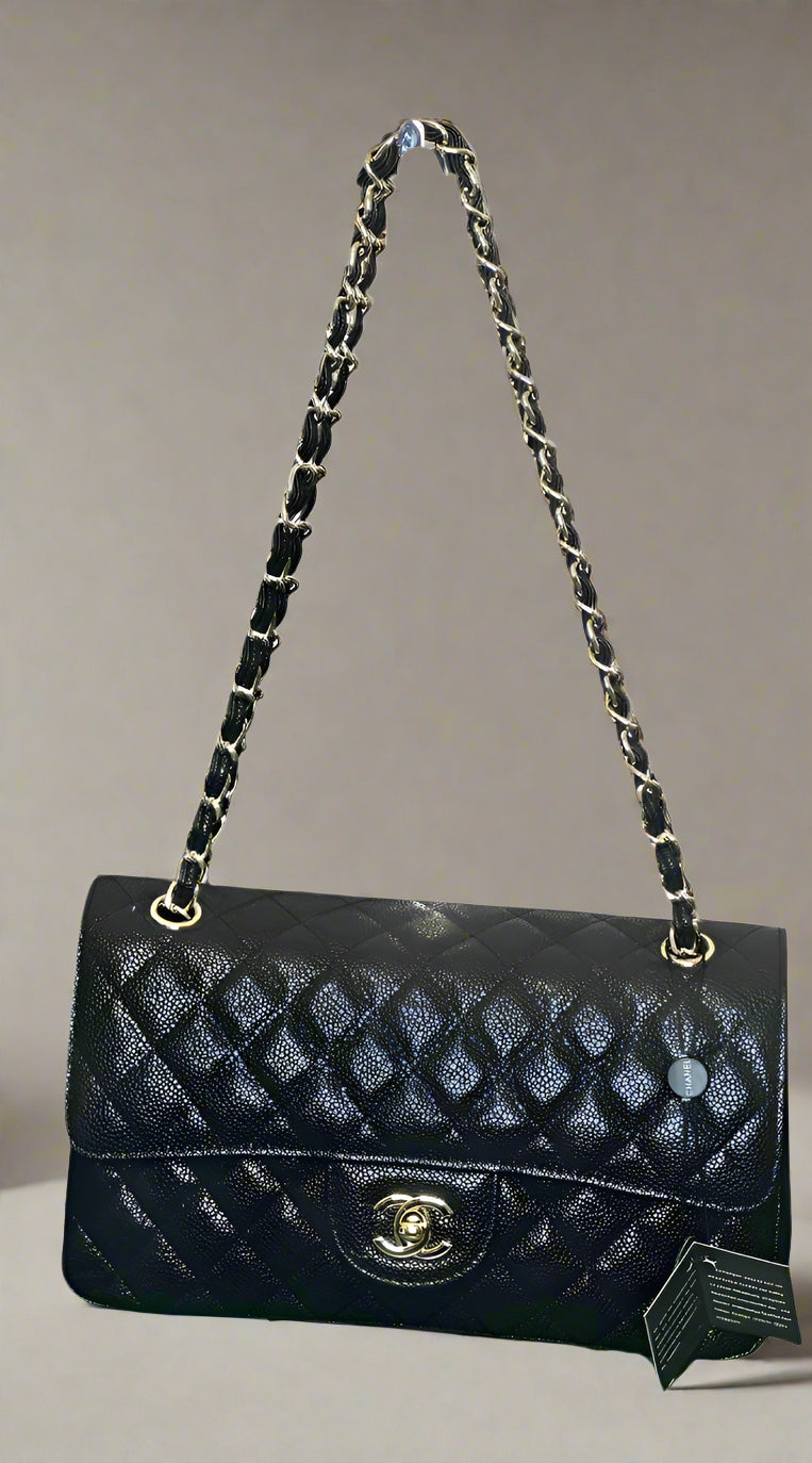 C Black Caviar Quilted Medium Double Flap