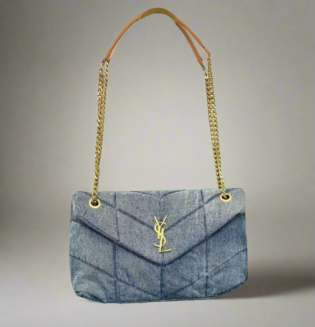 Y Denim Puffer Medium Shoulder Bag