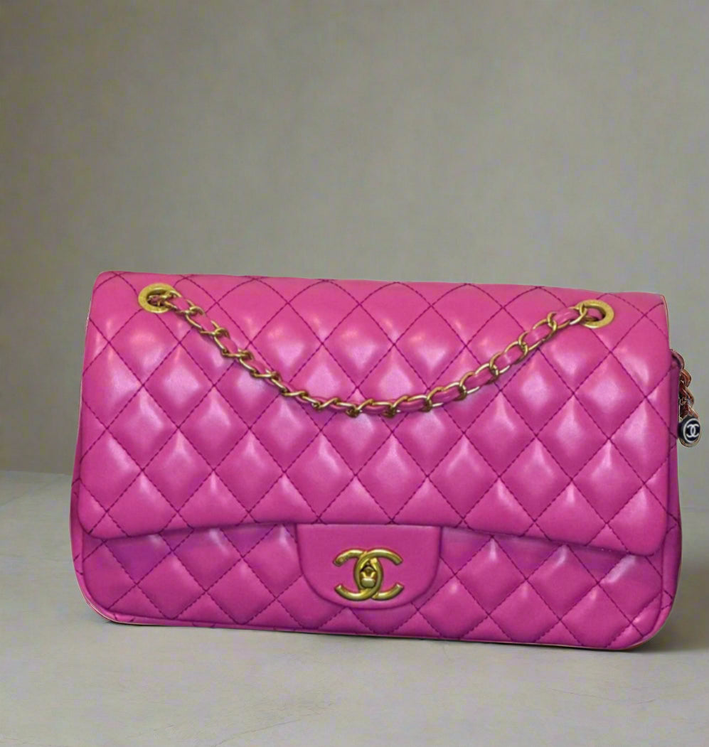 C Pink Medium Quilted Lambskin Flap Bag